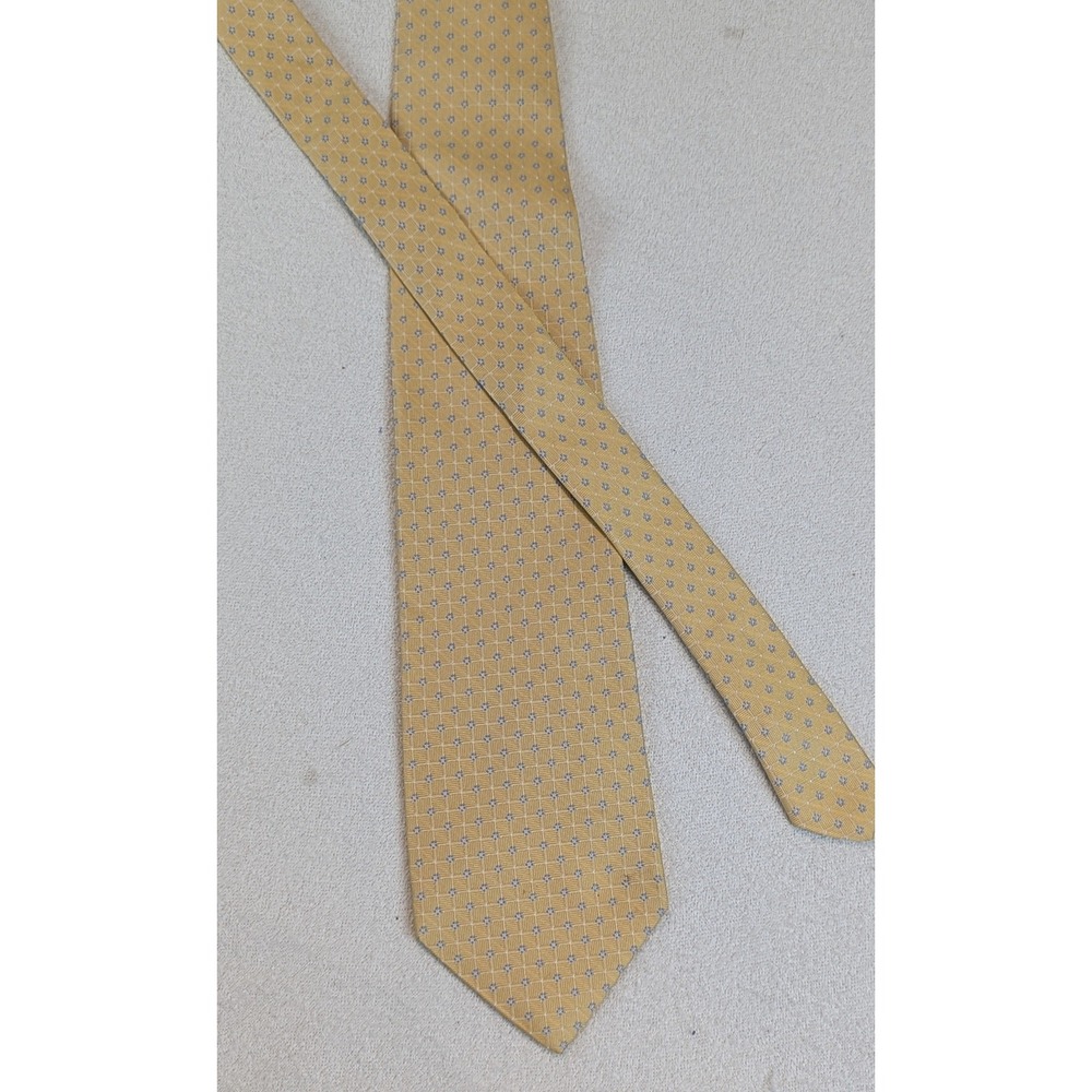 Brooks Brothers 346 Silk Tie Yellow Blue Micro Geometric Pattern Stain Resistant